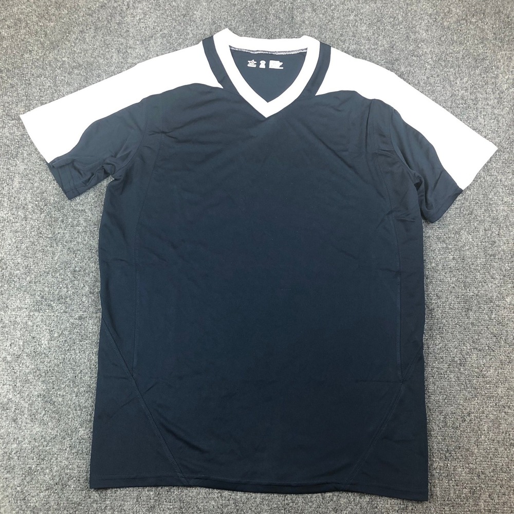 Alleson Athletic Men Navy Blue White V-Neck Performance Team Jersey Shirt Size M